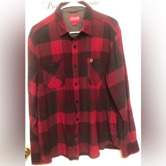 Coleman Size XL Red Black Buffalo Plaid Flannel Long Sleeve Button Up Shirt - Picture 8 of 8